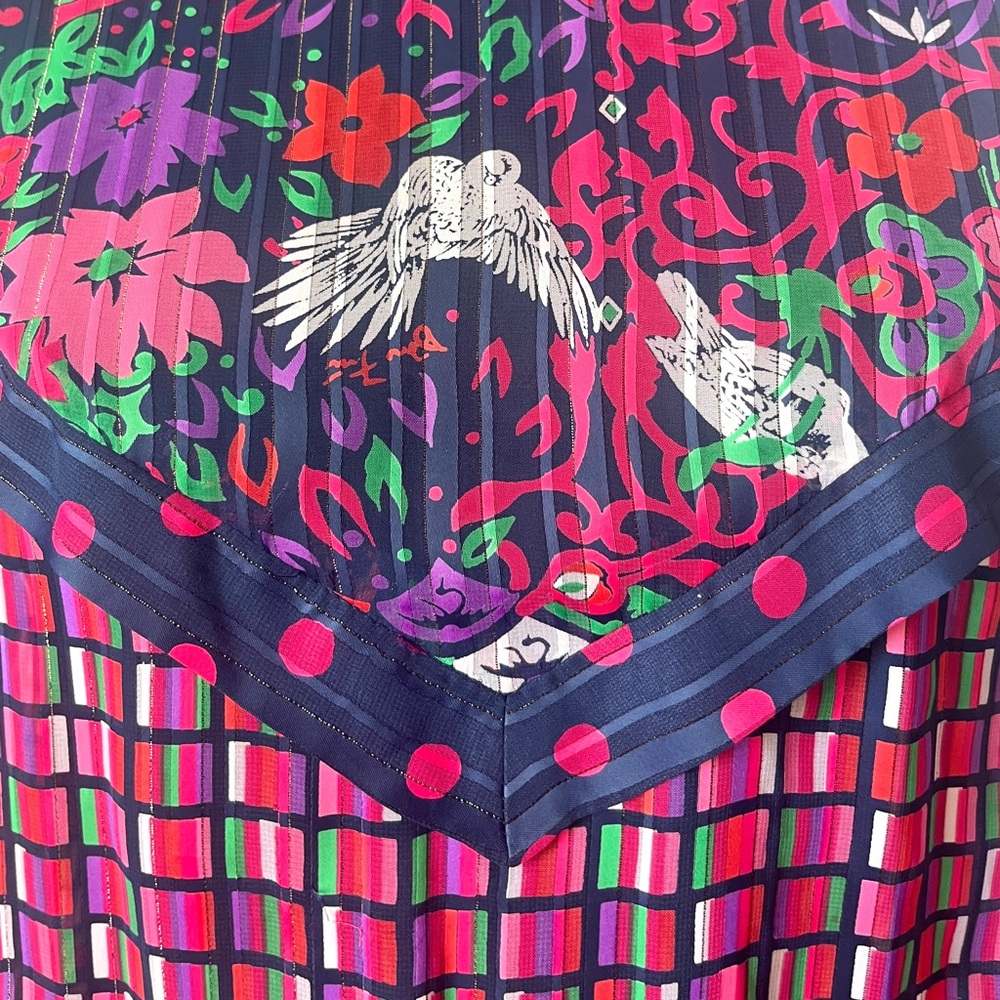 Diane Freis Dress 1980s Vintage Designer Dress Trendy Colorful Pleat Ruche Waist - Picture 8 of 10